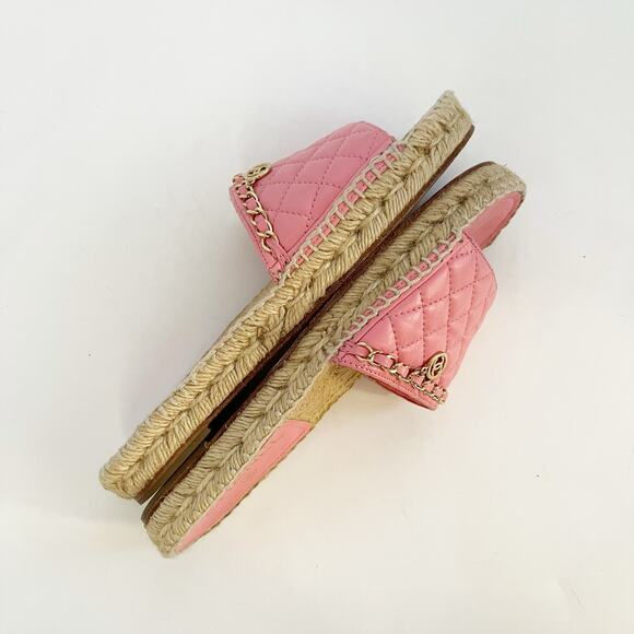 Chanel Pink Quilted Leather Chain CC Logo Espadrille Slide Sandals EU 38 - Picture 5 of 14